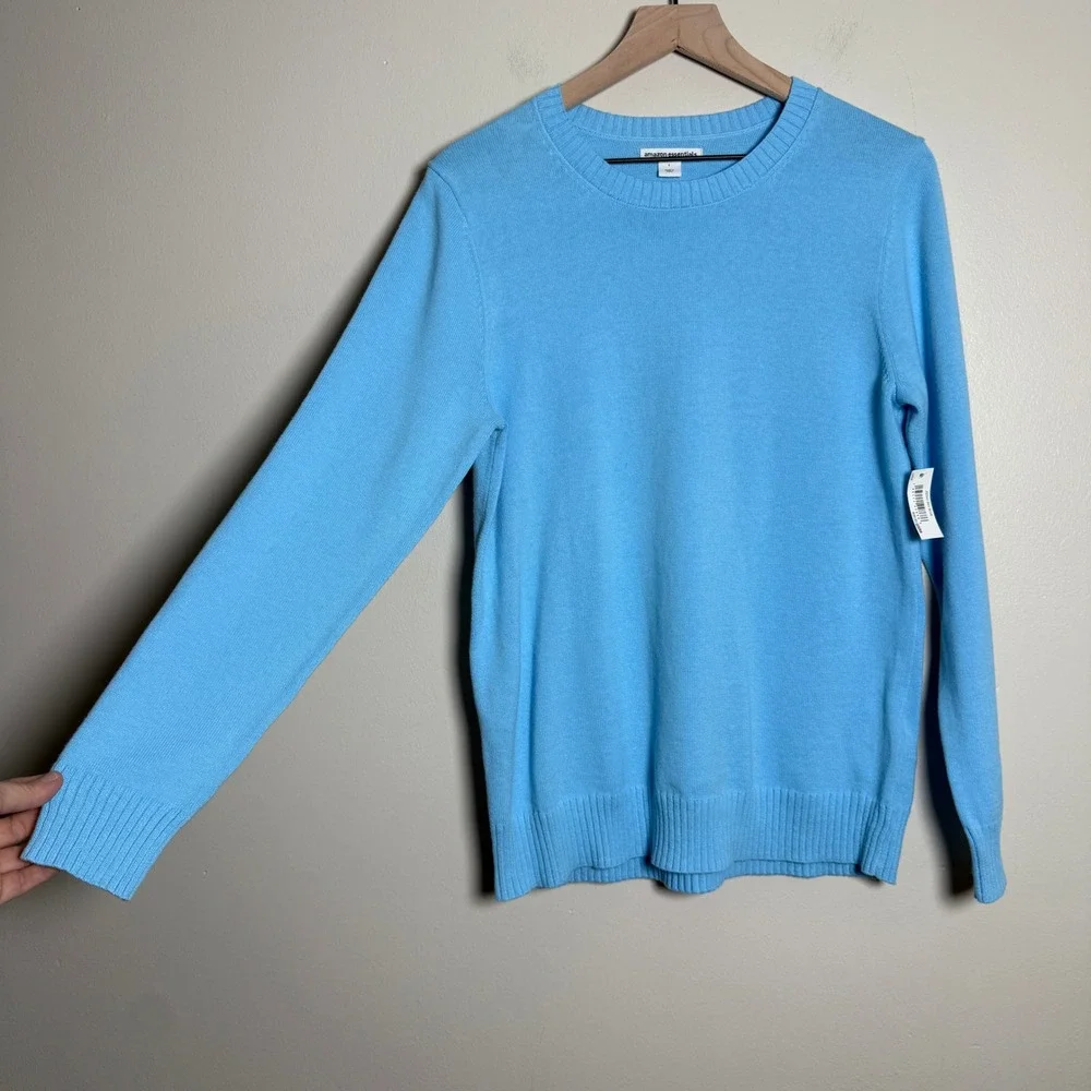 Amazon Essentials‎ NEW Womens Crewneck Sweater Large Sky Blue 100% Cotton Office